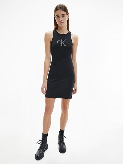 Calvin Klein Ruhák HU292634 | Calvin Klein Logo Bodycon Női Ruha Fekete